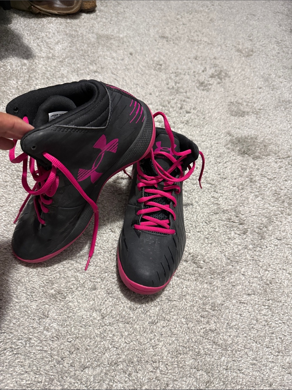 Under Armour Women's Black with Hot Pink Mid-Top Athletic Sneakers